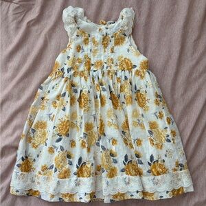 Tahari White and Mustard Floral Lace-Trim Sundress